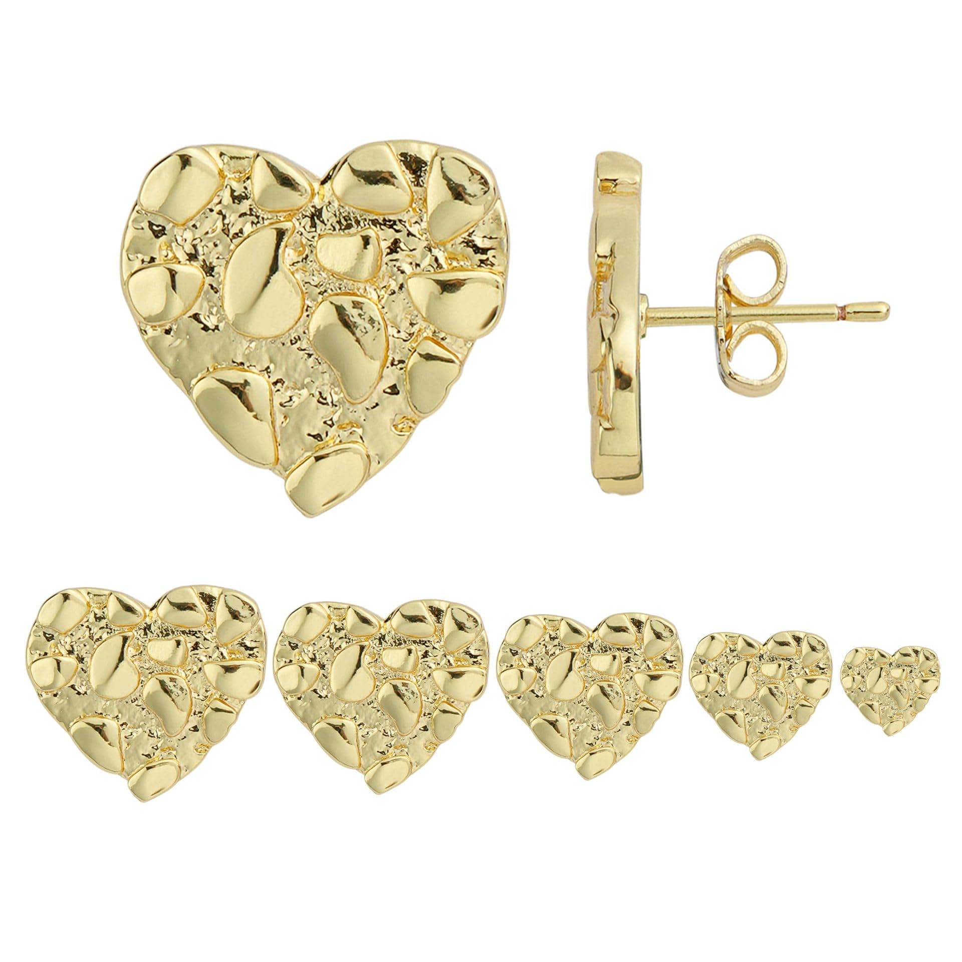 2026 QC Jewelry Galvanisierte 14K Gold strukturierte herzförmige Goldnugget-Ohrringe Einfache Ohrringe im britischen Stil für Männer und Frauen - Standard - Damen Stud