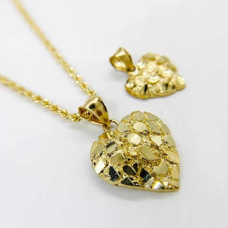 2026 QC Jewelry 14K Gold Nugget Messing Block Herz Anhänger Einzigartiges Design für Männer Frauen Kinder Beliebter Hip Hop Stil als Geschenk - Gold - Damen Jewelry