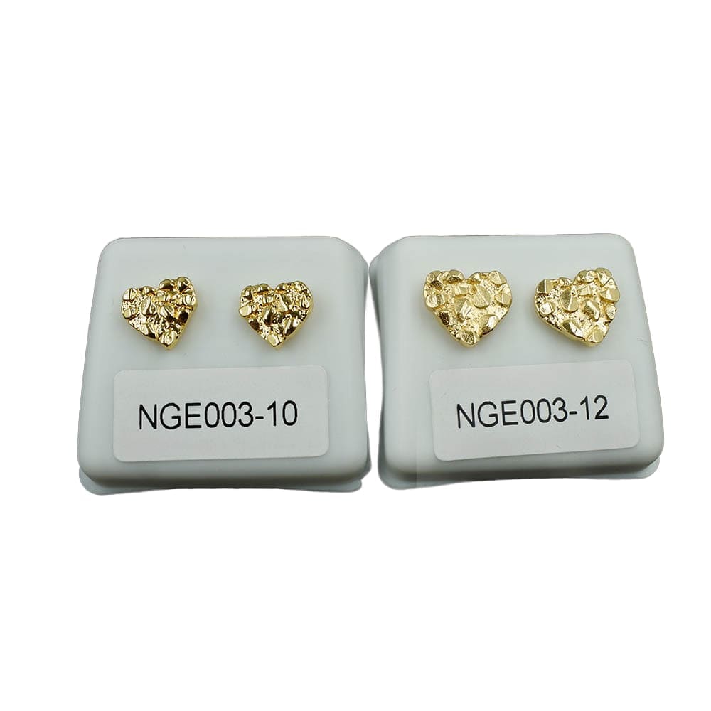 2026 QC Jewelry Heißer Verkauf 14K vergoldete herzförmige Messing-Nugget-Ohrringe - NGE003-10MM - Damen Stud