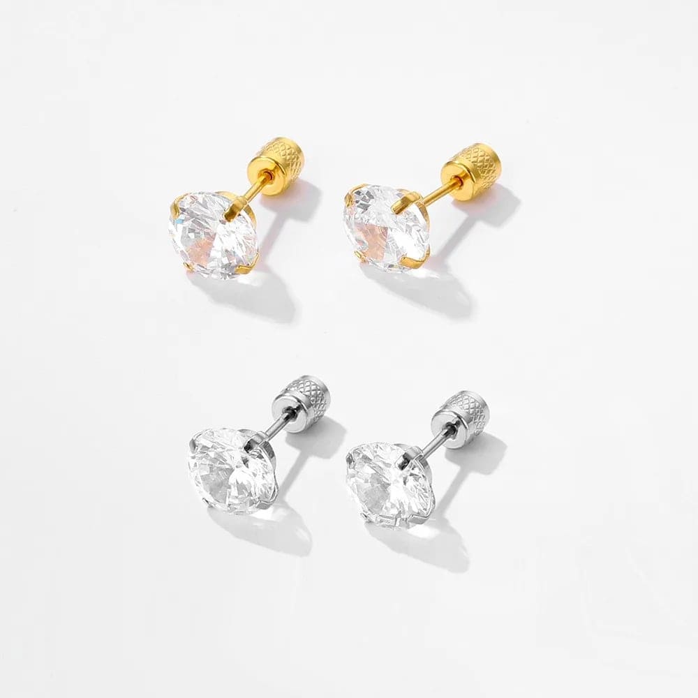 2026 QC-Schmuck und luxuriöse Doppelzirkon-Rollenohrringe mit Krallenbesatz. Hochwertige 18 Karat vergoldete Edelstahlohrringe - Gold - Damen Stud