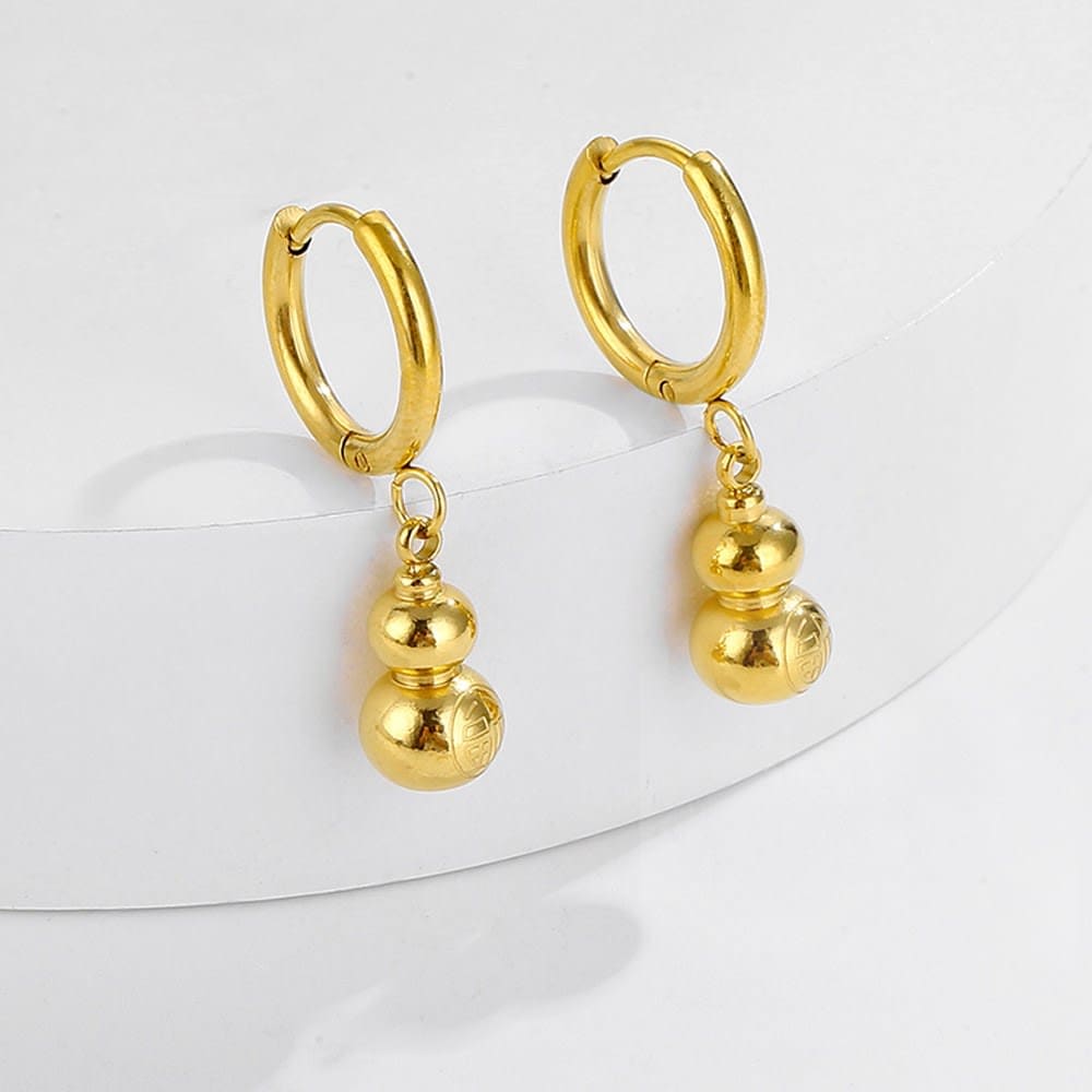 2026 QC Jewelry Lucky Gourd Anhänger-Ohrringe aus 18 Karat vergoldetem Edelstahl, elegant und charmant - Gold - Damen Stud