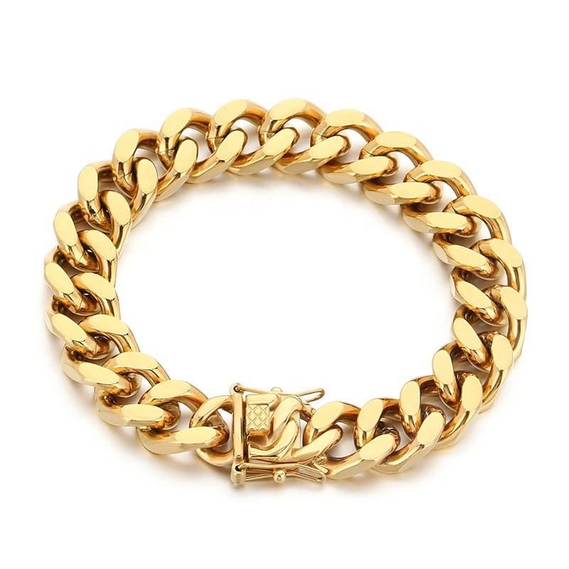 2026 QC Jewelry Men's Fashionable Smooth Stainless Steel Bracelet Hip-Hop Simple Four-Sided Polished Cuban Chain with Dragon Beard Buckle - Silver - Women Chain