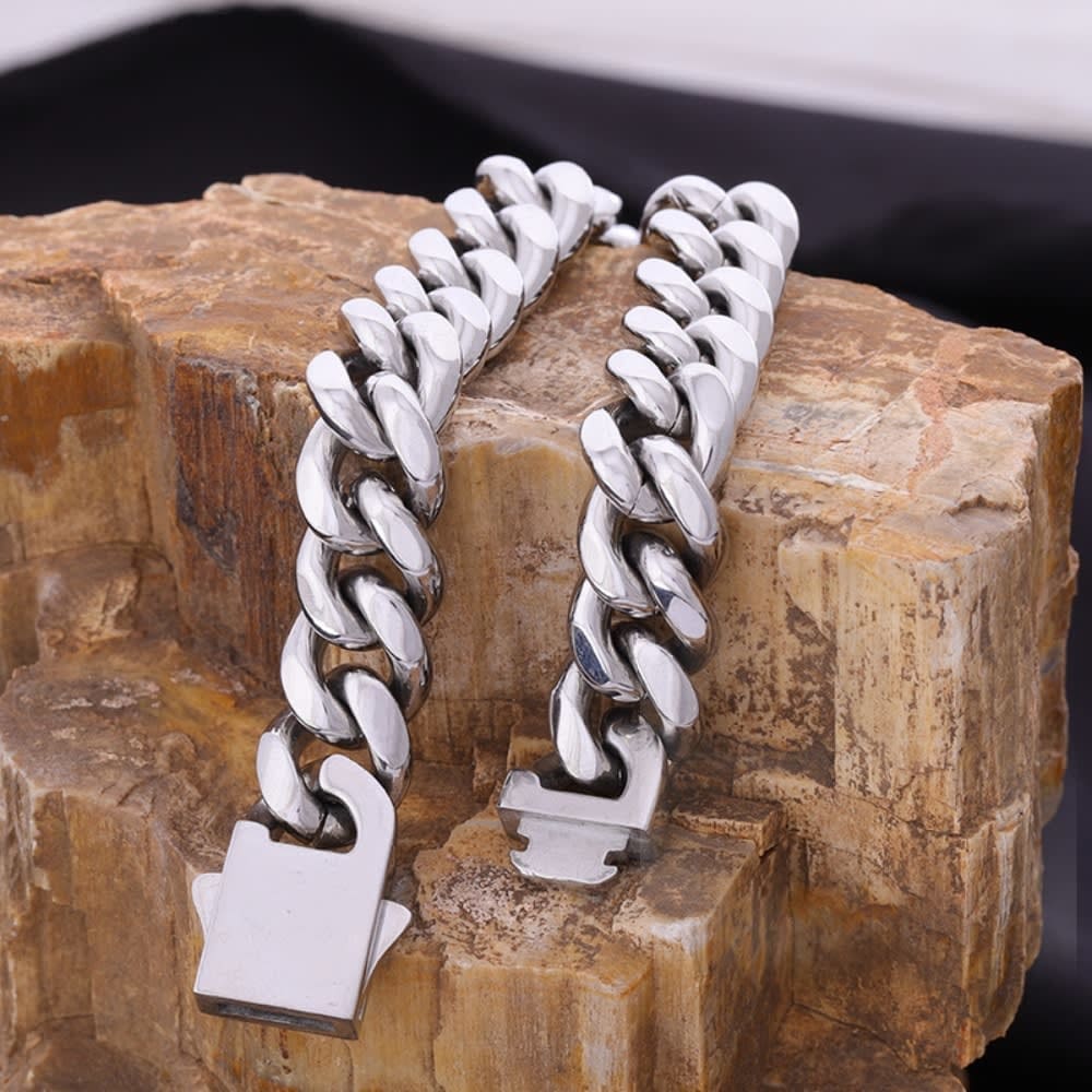 2026 QC Jewelry Wholesale Men and Women Gold Stainless Steel Hip-hop Miami Cuban Chain Bracelet - Silver 01 - Women Chain