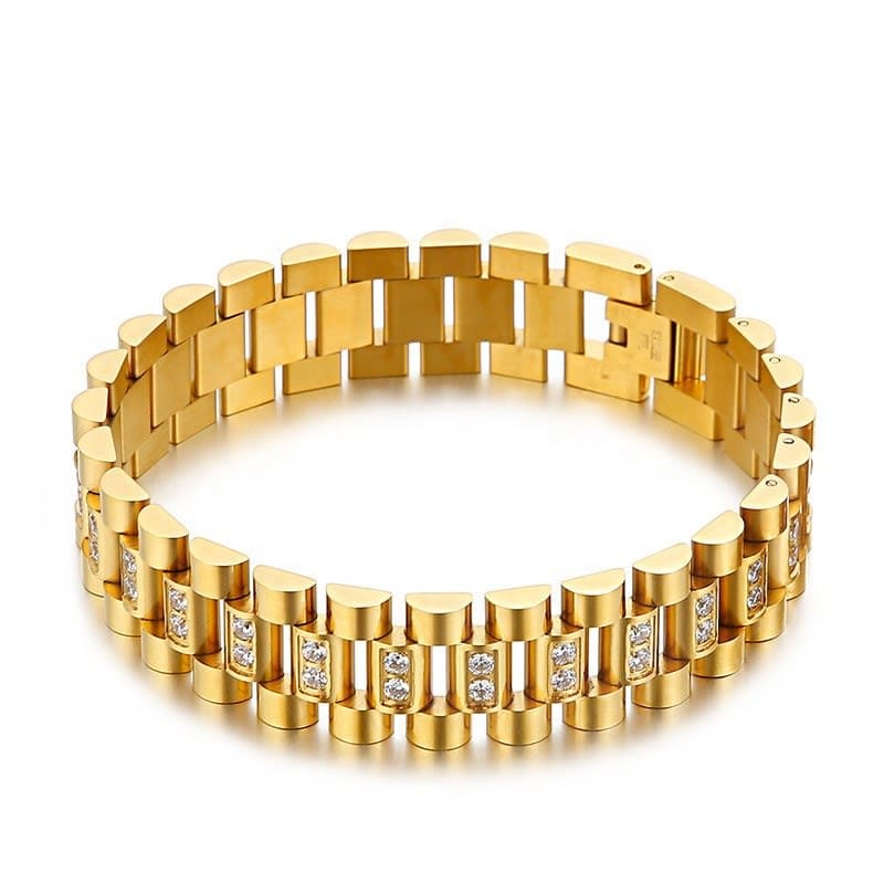 2026 QC Jewelry 18K PVD vergoldete Gliederkette, klobiges Zirkon-Band, Edelstahl-Charm-Armband, trendiger Modeschmuck als Geschenk - Black - Damen Chain