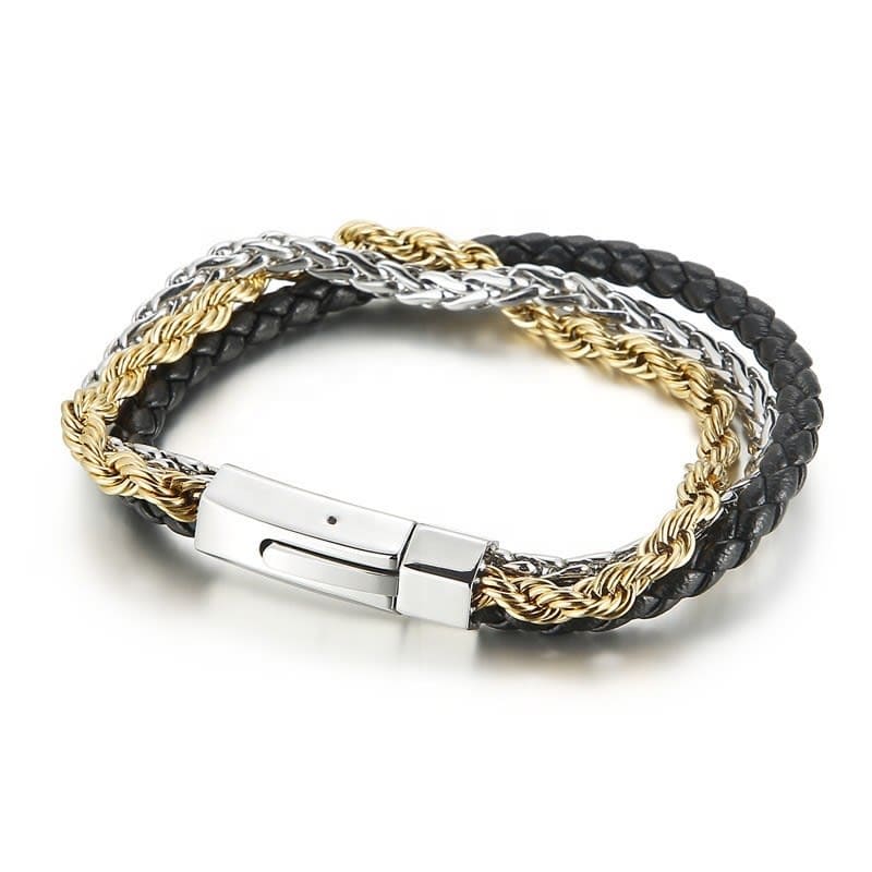 2026 QC Jewelry Multi-layer Leather Combination Woven Three-layer Bracelet Stainless Steel Hip-hop Geometric Bracelets - Multi 1 - Women Chain
