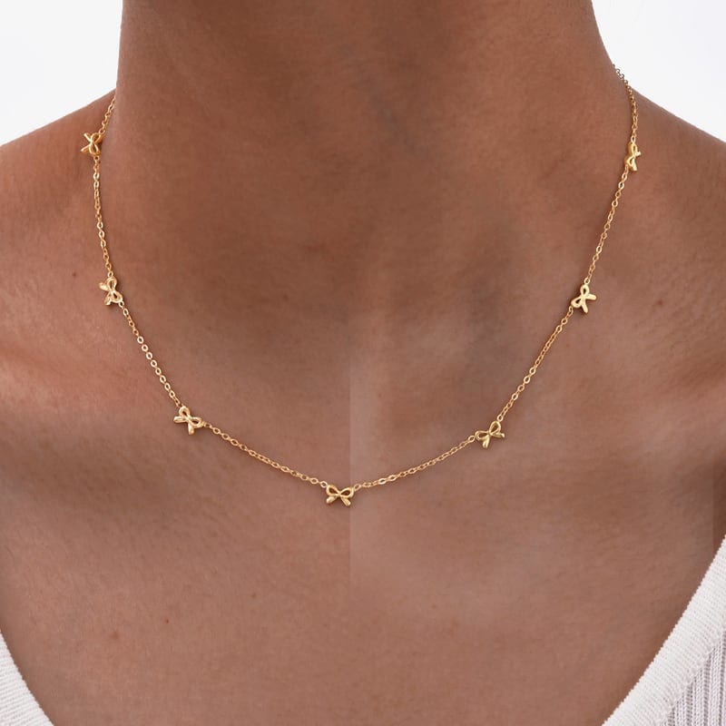 2026 QC Jewelry Anhänger-Halskette, Schmuck, Edelstahl, 18 Karat vergoldet, modischer, nicht anlaufender Schmuck für Frauen, Schmuck Collares Para Mujer - 7 bow - Damen Anhänger