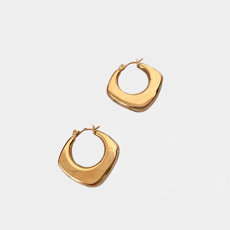 2026 QC Jewelry Modische geometrische Creolen aus Edelstahl, minimalistischer Schmuck, 18 Karat vergoldet, für Damen, anlaufgeschützt, wasserfester Schmuck - Standard - Damen Hoop