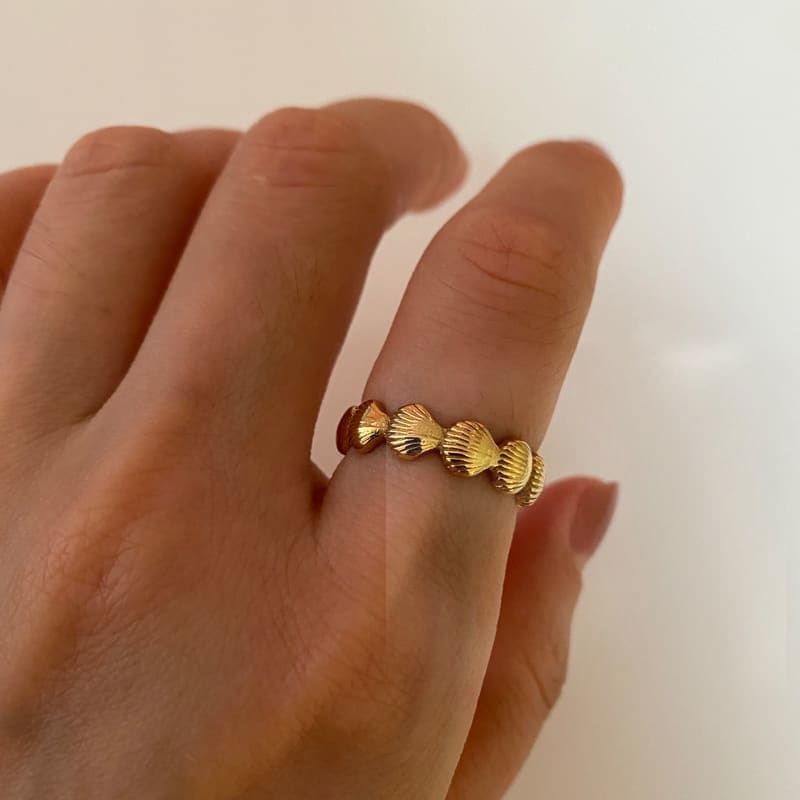 2026 QC 珠宝贝壳戒指无光泽珠宝不锈钢 18K 镀金时尚女式珠宝 Anillos Acero 不可氧化 - 默认 - 女士Fashion