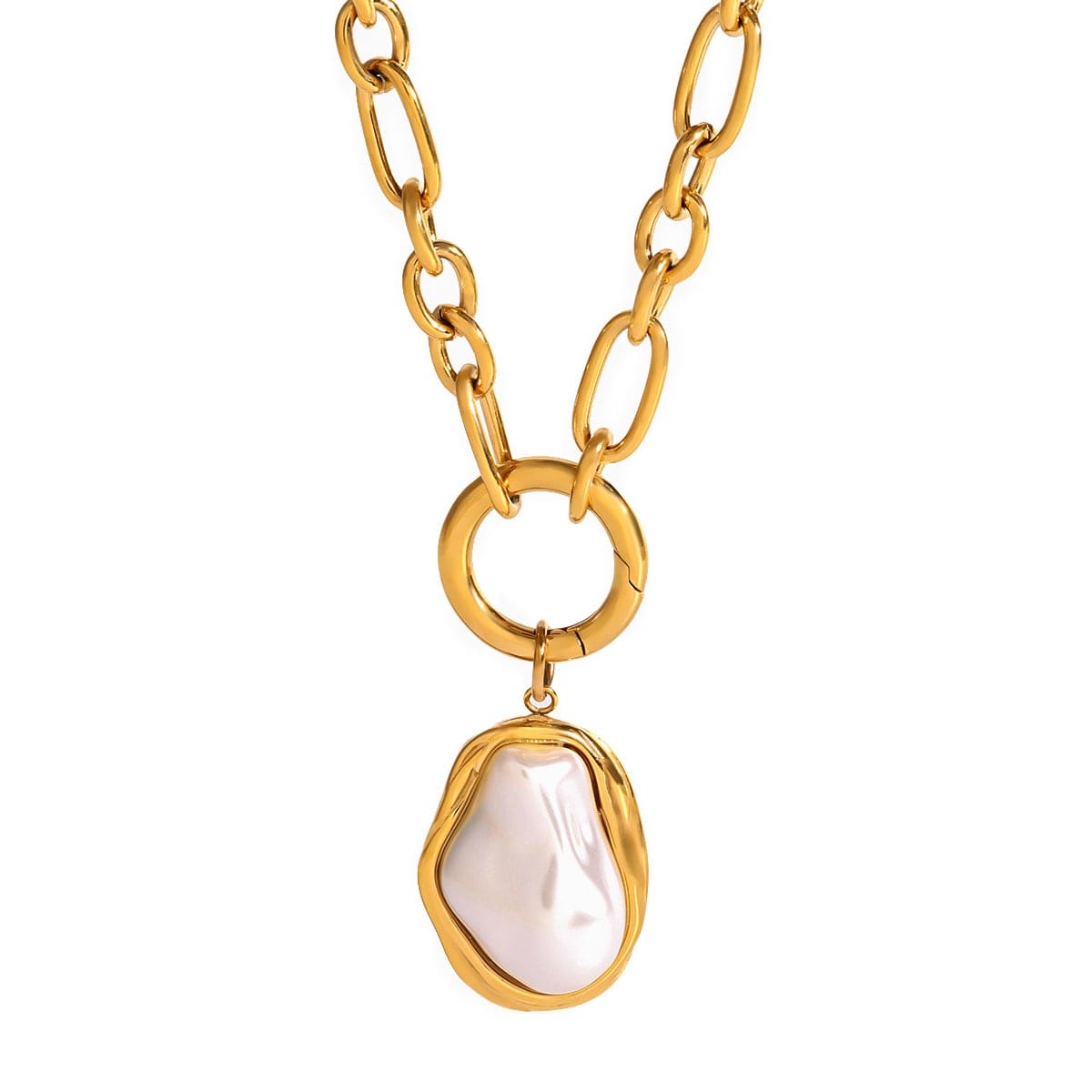 2026 QC Jewelry Perlenkette OT Knebelverschluss Edelstahlschmuck 18 Karat vergoldet Modeschmuck für Frauen Colares Femeninos - Gold - Damen Anhänger