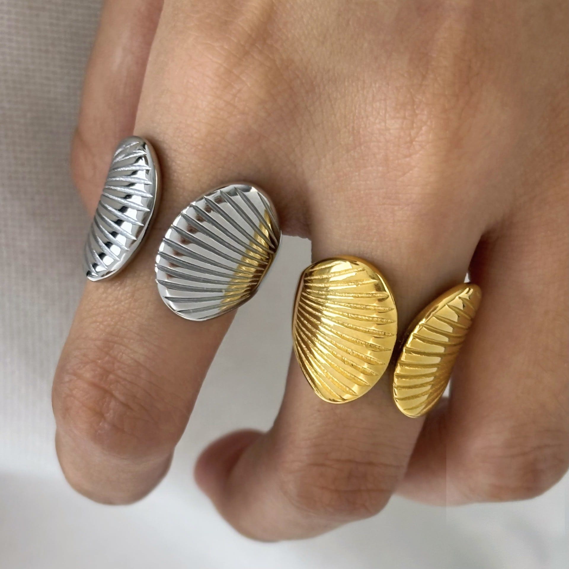 2026 QC 珠宝贝壳戒指无光泽防水珠宝不锈钢 18K 镀金时尚女式珠宝 Anillos Anel Joias - Gold - 女士Fashion