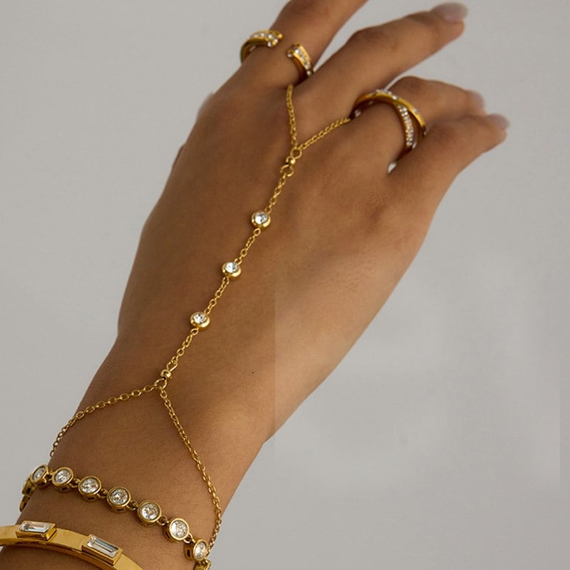 2026 QC Jewelry Stainless Steel Diamond Hand Chain Bracelet Femmes 18K Gold Plated Fashion Jewelry for Women Pulseras Brazaletes Armband Damen - Gold - Women Chain