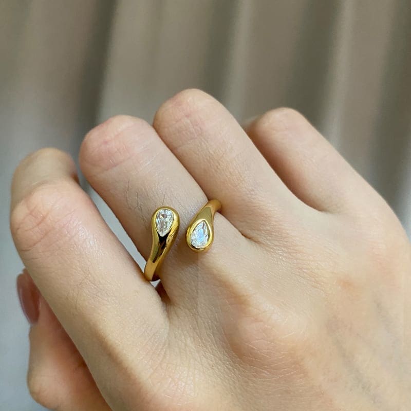 2026 QC 珠宝不锈钢泪滴钻石戒指高品质女式珠宝 18K 镀金时尚防水珠宝 Anillos - 默认 - 女士Fashion