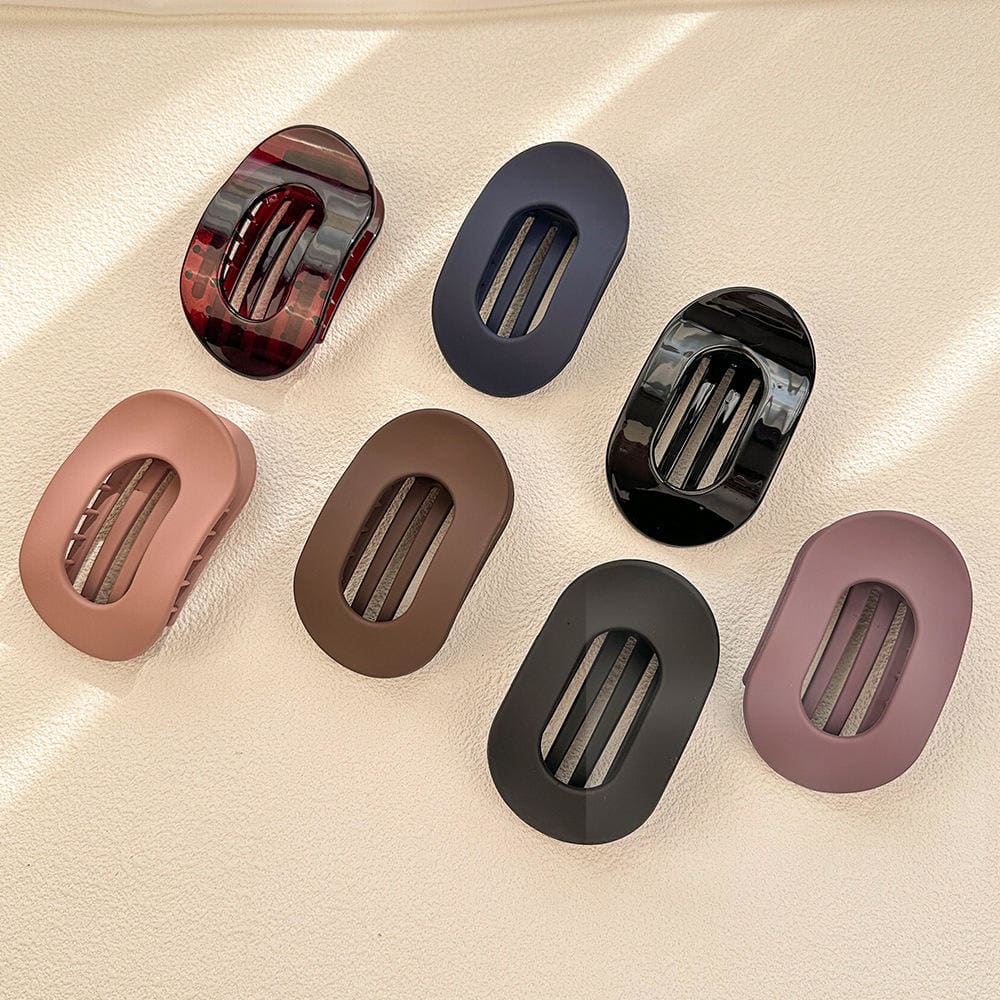 2026 QC Bijoux Respectueux de l'environnement Pc Plat Mat Brillant Rond Pince à Cheveux Creux En Plastique Pince À Cheveux Clips Noble Élégant Requin Griffe - Black - Femme Accessoires cheveux