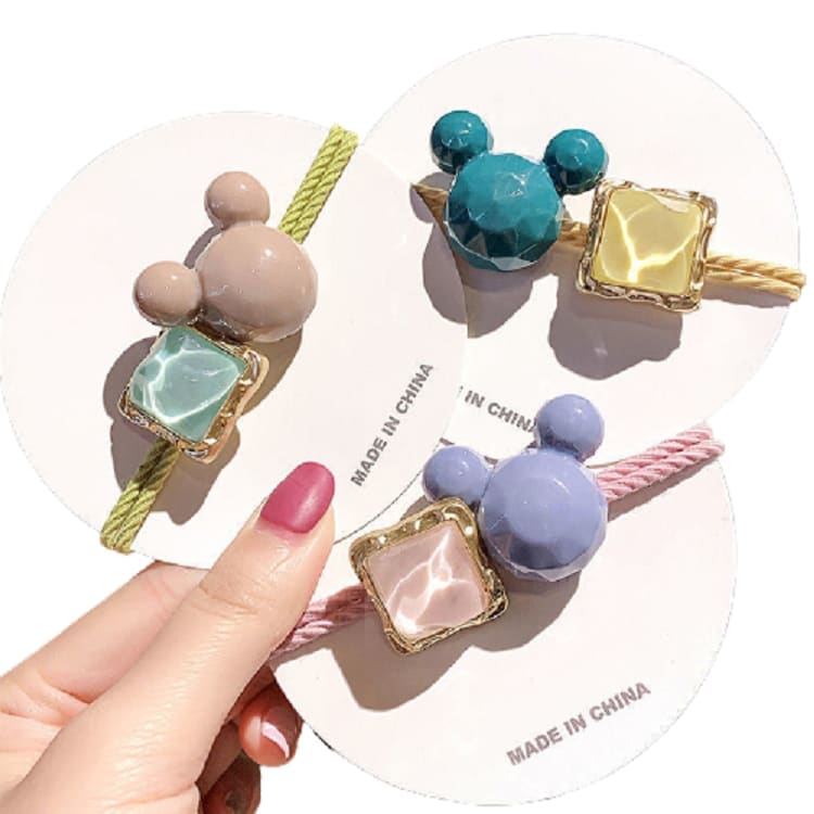 2026 QC Jewelry Wholesale Cartoon Diamond Square Hair Rope Durable High Elastic Mouse Rubber Band Hair Band Multicolor Macron Cute Hair Band - 01-Pink - Women Hair Accessories