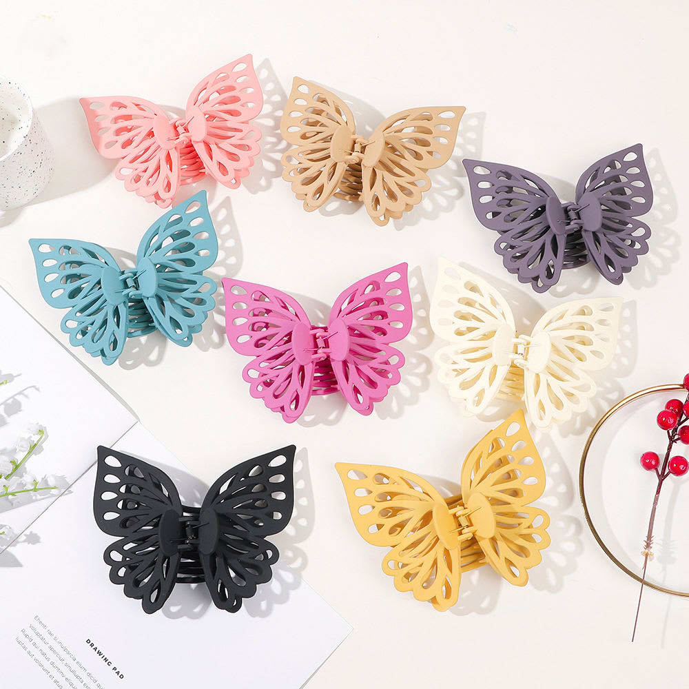 2026 QC Bijoux ABS Élégant Grand Haarklammer Requin Griffe De Cheveux Abrazine Double Pont Papillon Pince Clips pour Fille Populaire Creux Pinces À Cheveux - #01 Deep Purple - Femme Accessoires cheveux