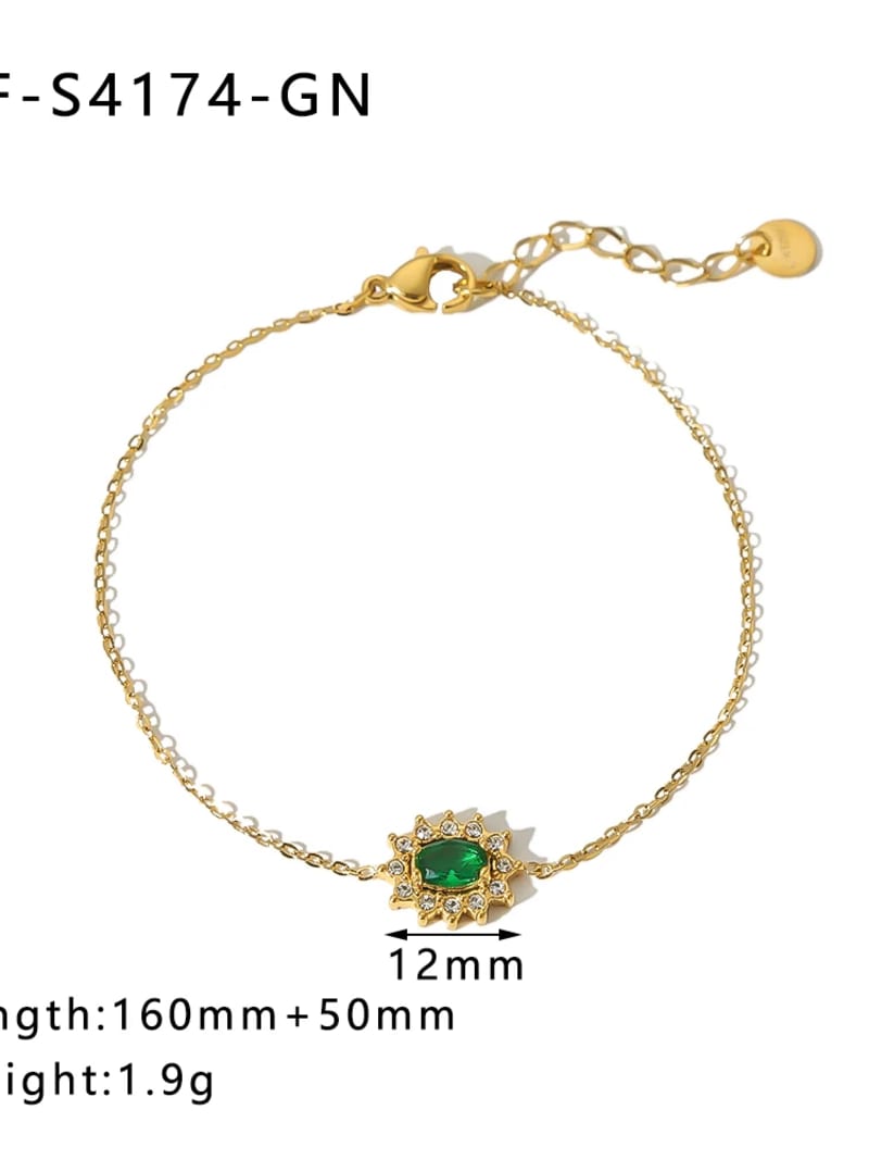 Luxury Stainless Steel 18K Gold Plated Geometric Shape Colorful Cubic Zircon Link Chain Bracelets for Women