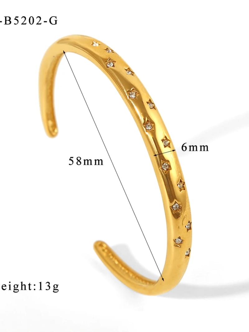 Best Selling Stainless Steel 316L PVD Plating Waterproof Jewelry Crystal CZ Diamond Full Stars Open Cuff Bangles for Women