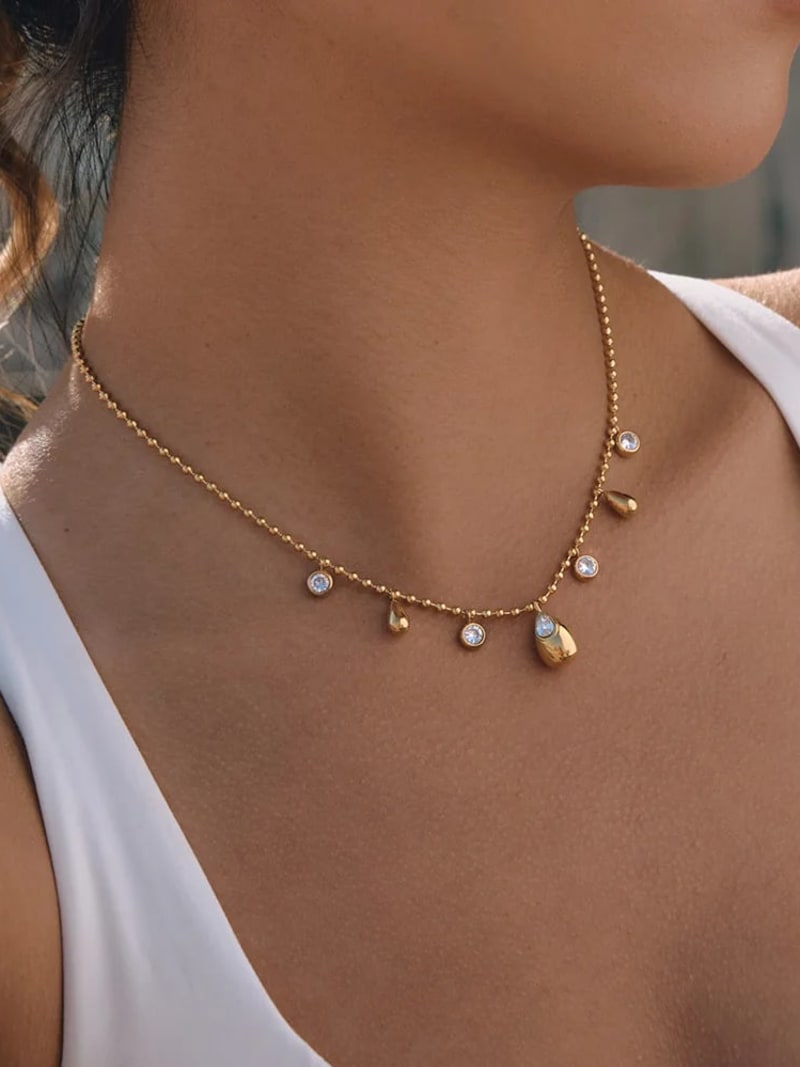Classic Gold-plated Jewelry Stainless Steel  Charm Waterdrop Zircon Pendant Tassel Necklace Trendy Custom Bead Chain Necklace - Gold - Women Pendant - Image 2