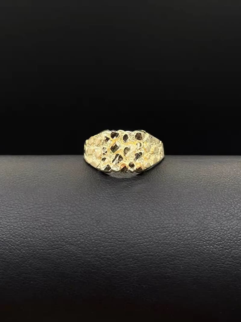 2026 QC Jewelry 14k Gold Nugget Ring Custom 10mm/12mm/15mm Copper Inlay Rhodium Hip Hop Fine Jewelry for Men Women Father's Day Gift