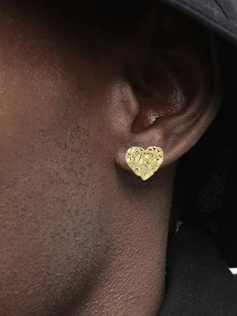2026 QC Jewelry Electroplated 14K Gold Textured Heart-shaped Gold Nugget Earrings Simple British Style Earrings for Men and Women - Women Stud - Image 2