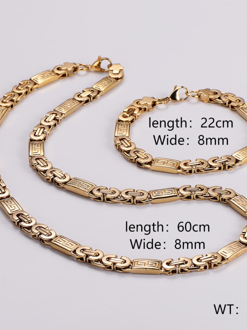 2026 QC Jewelry Chain Great Wall Pattern Stainless Steel Link Chain Bracelet Necklace Zircon Set Featuring Main Jewelry Accessories