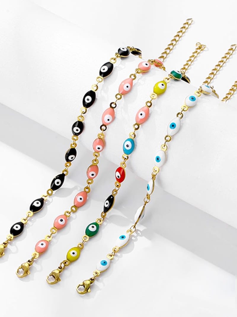 2026 QC Jewelry Eye-Shaped Oval Colorful Beaded Bracelet in 18K Gold Plated Stainless Steel - Black - Women Chain - Image 2