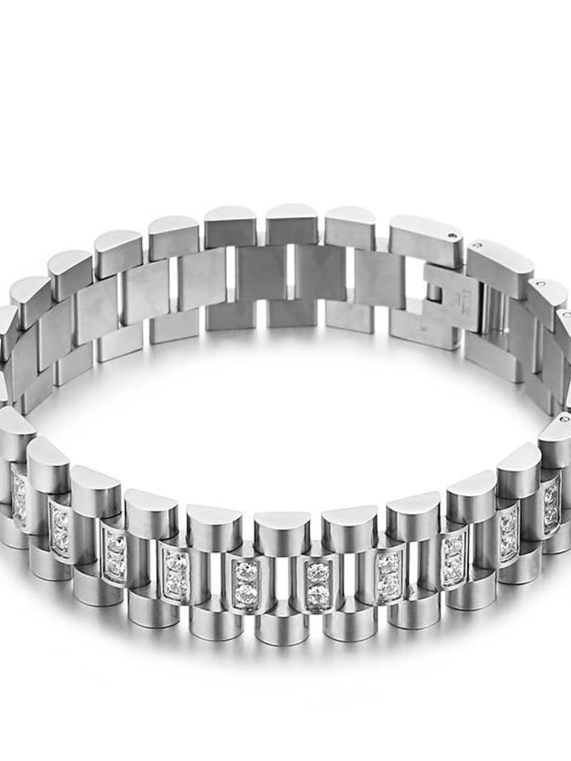 2026 QC Jewelry y pulsera de reloj con incrustaciones de circonio informal y versátil de estilo coreano, pulsera creativa con dijes de acero inoxidable 316L