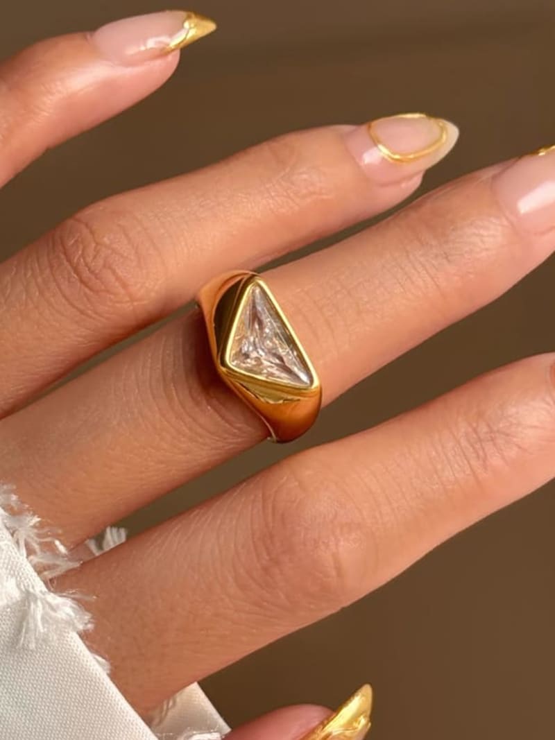 2026 QC Joyería Anillo de diamantes Anillos de acero inoxidable Joyería de alta calidad para mujeres Joyería de moda chapada en oro Bague Acier Inoxidable - Dorado - Anillos - Image 2