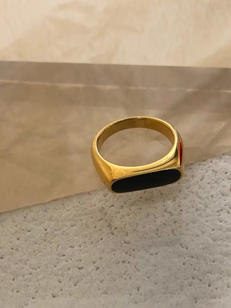 2026 QC Jewelry Siegelringe aus wasserfestem, nicht anlaufendem Edelstahl mit Perlmutt-Muschel und schwarzer Emaille