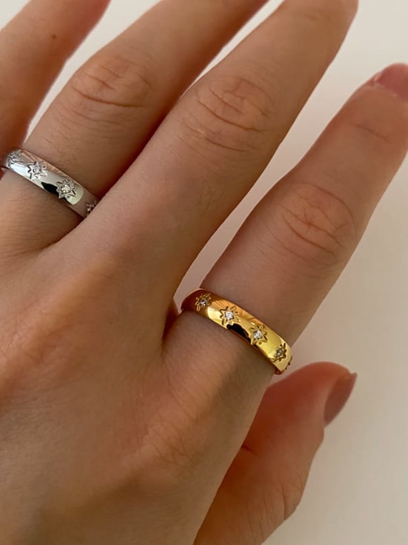 2026 QC Jewelry Gold Silber Davidstern Ring Edelstahl Diamantring für Frauen Nicht anlaufender Schmuck Vergoldeter Modeschmuck Bague