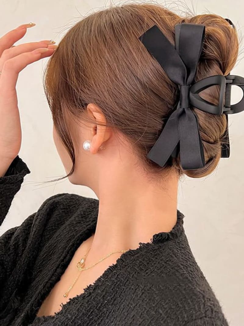 2026 QC Jewelry Hepburn Style Black Bow Hair Claw Female Large Size Hair Clip Back Head Hair Claw Clip for Women - 1# Black - Women Hair Accessories - Image 2