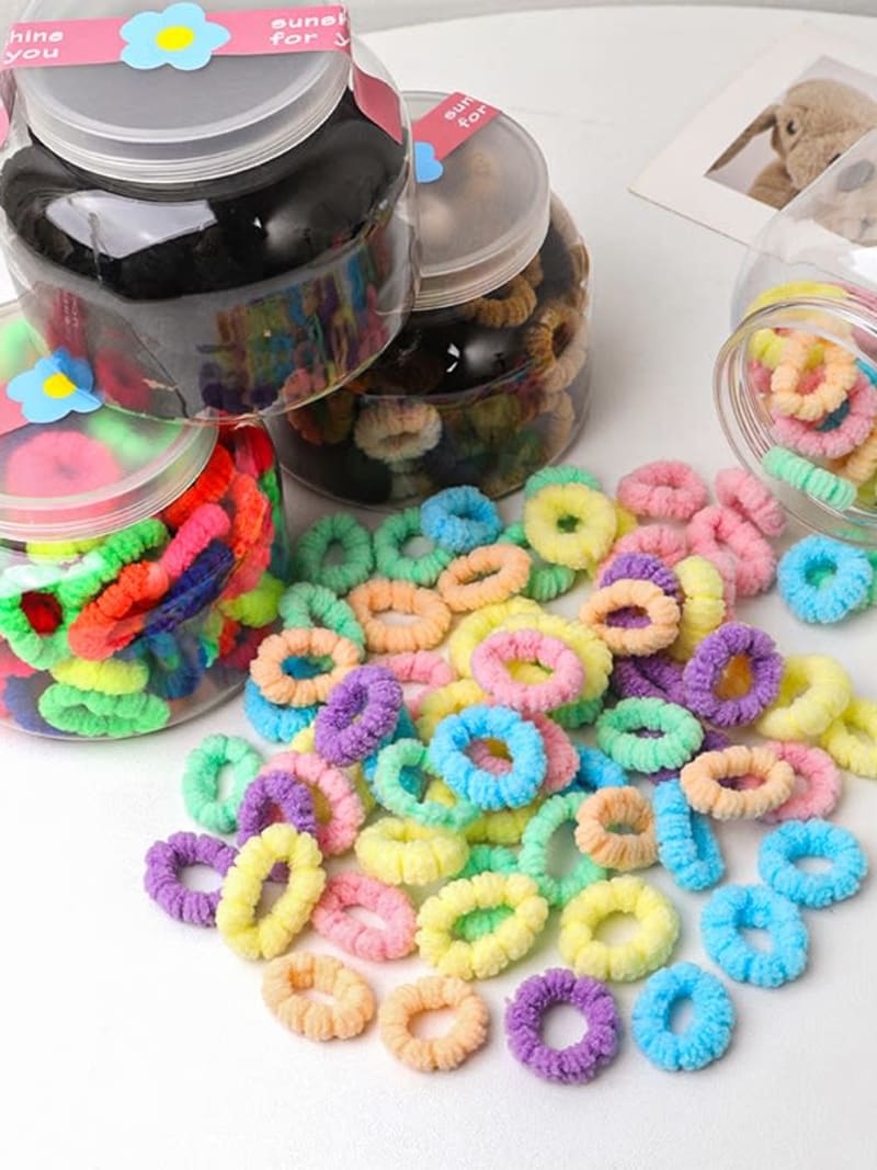 2026 QC Jewelry Piece/Box Rubber Band Children's Seamless Hair Ties Sweet Storage Cup Knit Seamless Hair Accessories - 1#Black - Women Hair Accessories - Image 2