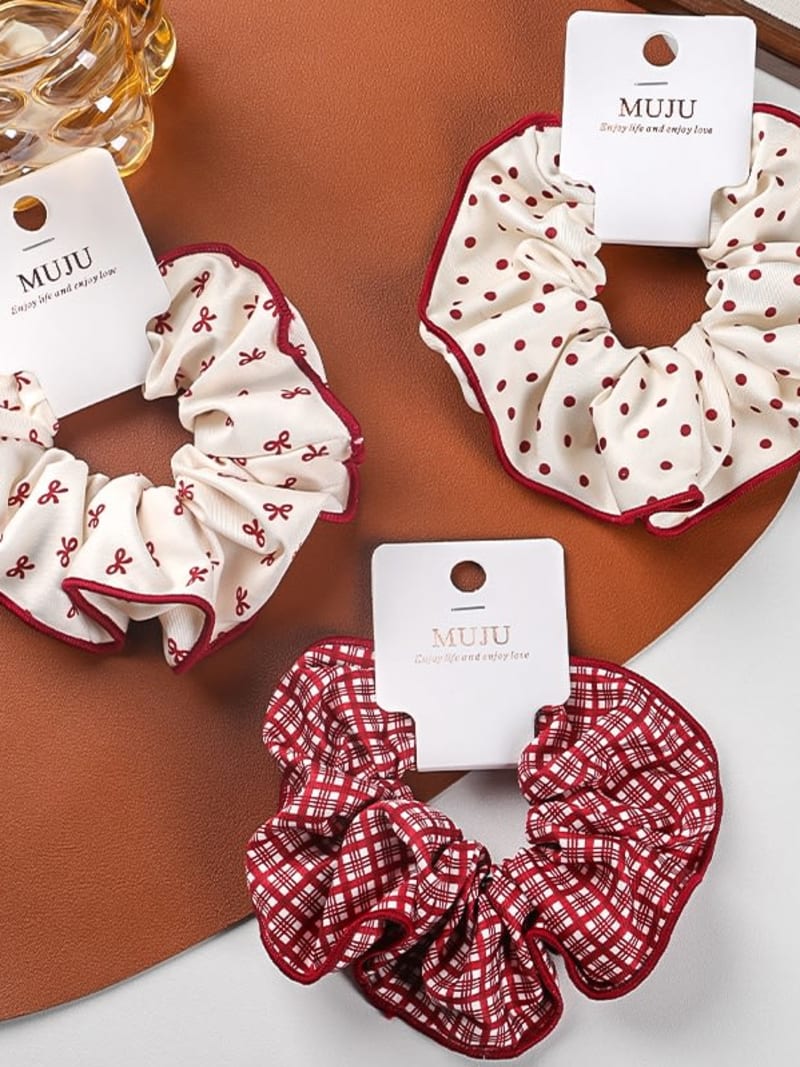 2026 QC Jewelry Beauty Red Polka Dot Bow Hair Scrunchie Fabric Ponytail Hair Band for Sweet Girl Students - 1#Red+white1 - Women Hair Accessories - Image 2