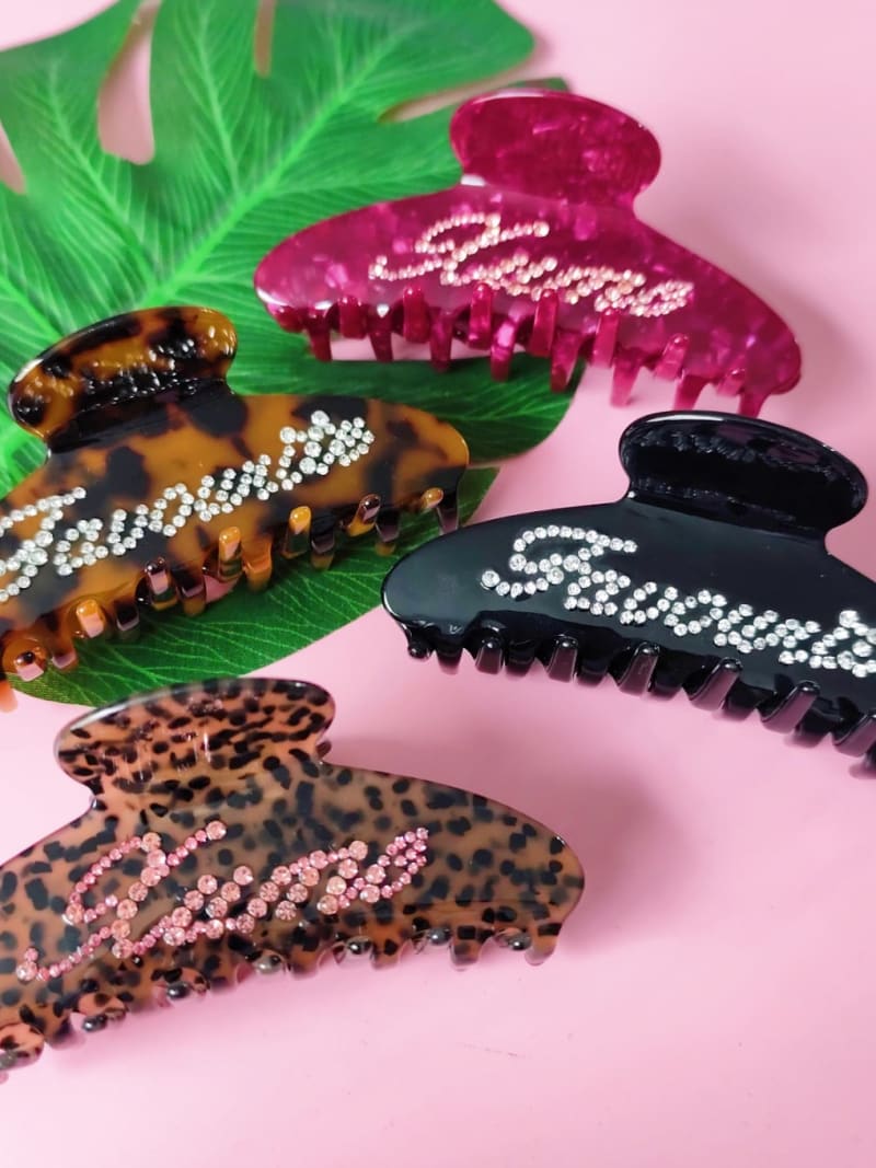 QC MADE IN CHINA Custom Logo Personality Colorful Rhinestones Acetate Hair Claw Clips for Women Daily Use and Gifts