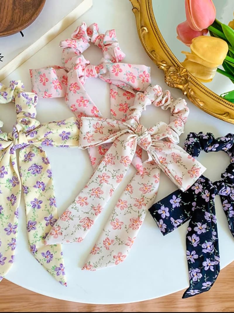 2026 QC Jewelry Style Custom Printing Head Flower Bow Scrunchie Temperament Silk Long Ribbon Hair Ties for Women Teen Girl Accessories - Black - Women Hair Accessories - Image 2