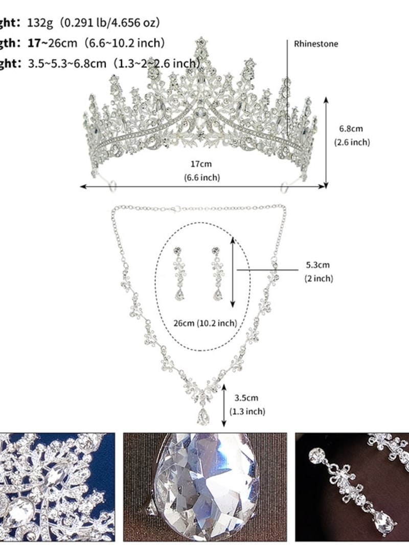 2026 QC Joyería Conjunto de tres piezas Coronas para reinas Asamblea Vintage Diamond Accessoire Femme Pendientes de cristal Bling Piezas de cabeza nupcial