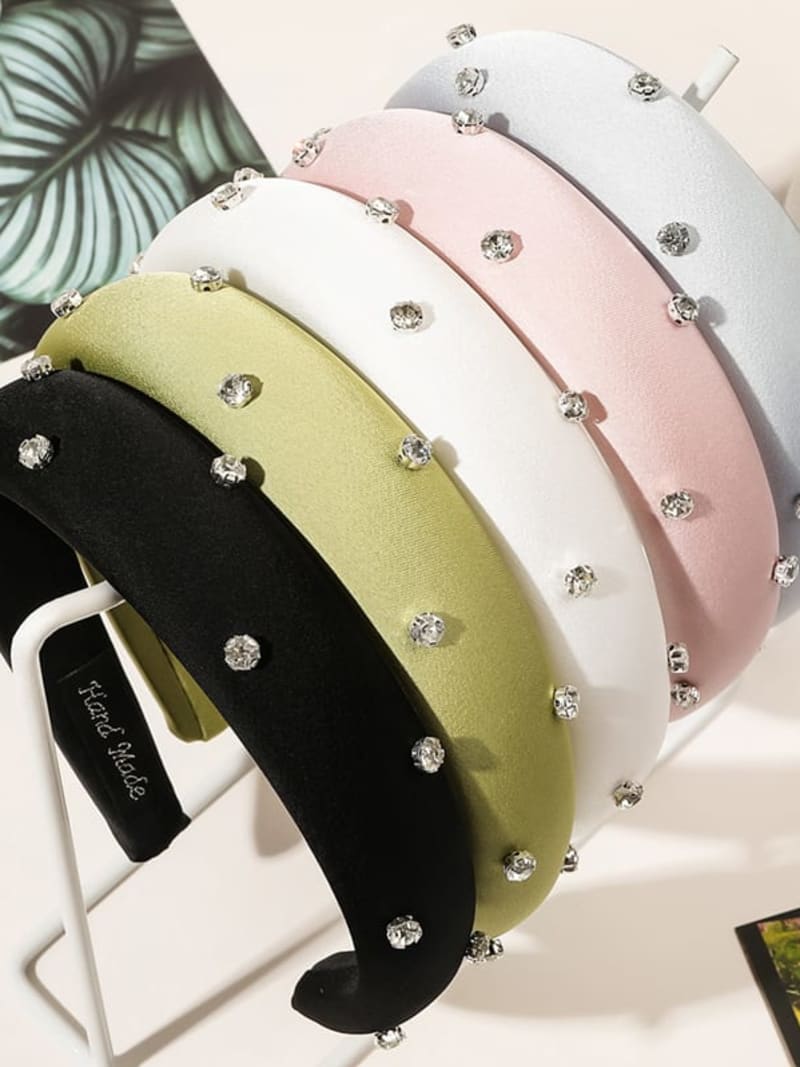 2026 QC Jewelry High Quality Rhinestone Sponge Headband Sweet Wide Plain Bling Diamond Hair Band Solid Color Women's Comfort Headband - #01 - Women Hair Accessories - Image 2