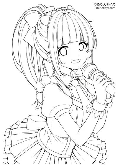 歌を歌っているアイドルの女の子のぬりえ