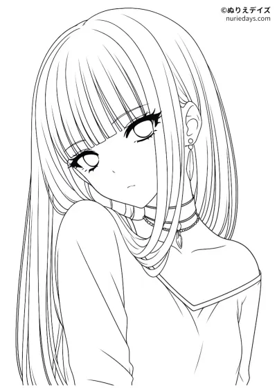 クールなストレートヘアの女の子のぬりえ