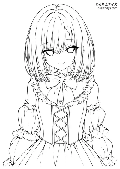 ロリータファッションの女の子のぬりえ