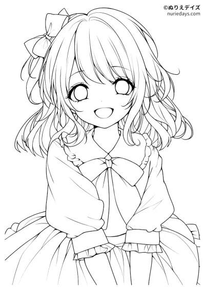 お淑やかな令嬢風の女の子のぬりえ