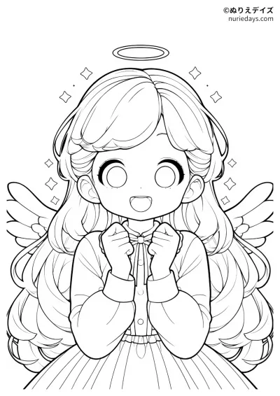 ロングヘアの天使の女の子のぬりえ