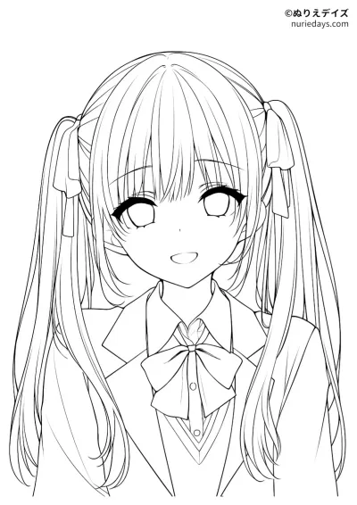 ツインテールのブレザーの女の子のぬりえ