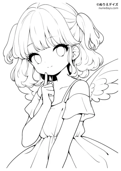 羽根をつけた女の子のぬりえ