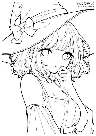 魔女の女の子のぬりえ