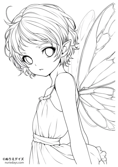 ショートヘアの妖精のぬりえ