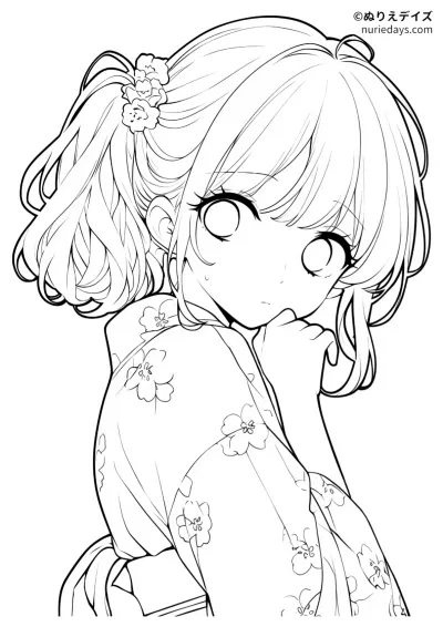 浴衣の女の子のぬりえ