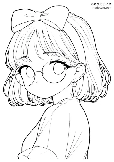 リボンのヘアバンドをつけている女の子のぬりえ