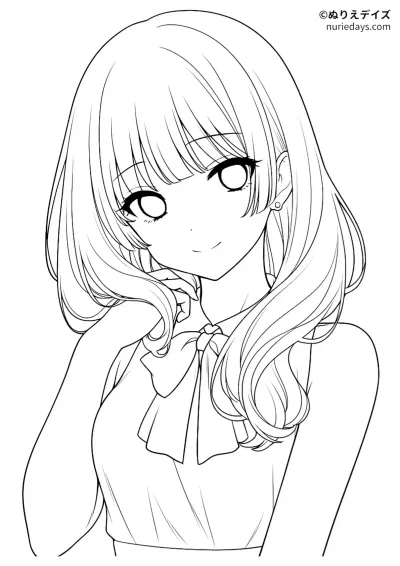 ノースリーブブラウスを着た女の子のぬりえ