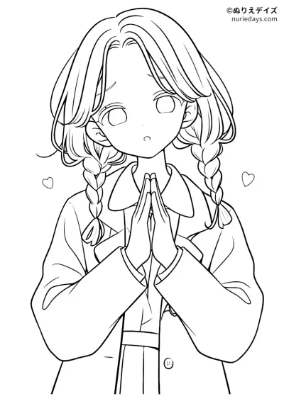 おねだりをしている女の子のぬりえ